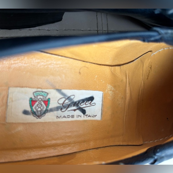 Vintage Gucci Gold Horse-bit Navy Blue Leather Loafers With Red Stripes Size 42S - Picture 4 of 13